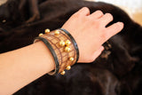 Brown crocodile  and black River  snake skin  bracelet